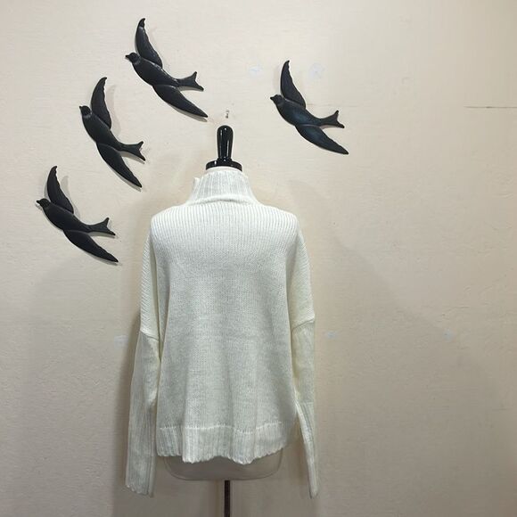 Elan ROCK Winter White Bronze Lettering Oversize Mock Neck Slouchy Sweater - L - Picture 9 of 15